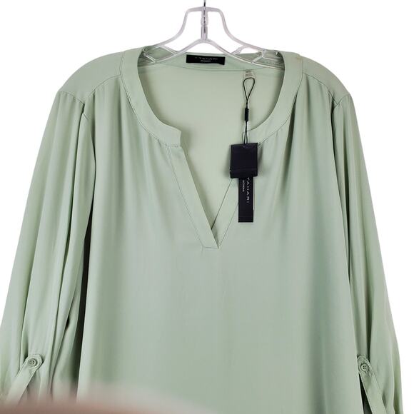 T Tahari Ivy Split Neck Pastel Green Blouse Size 1X Whimsy Fairy Tiered Glam NWT - Picture 5 of 10